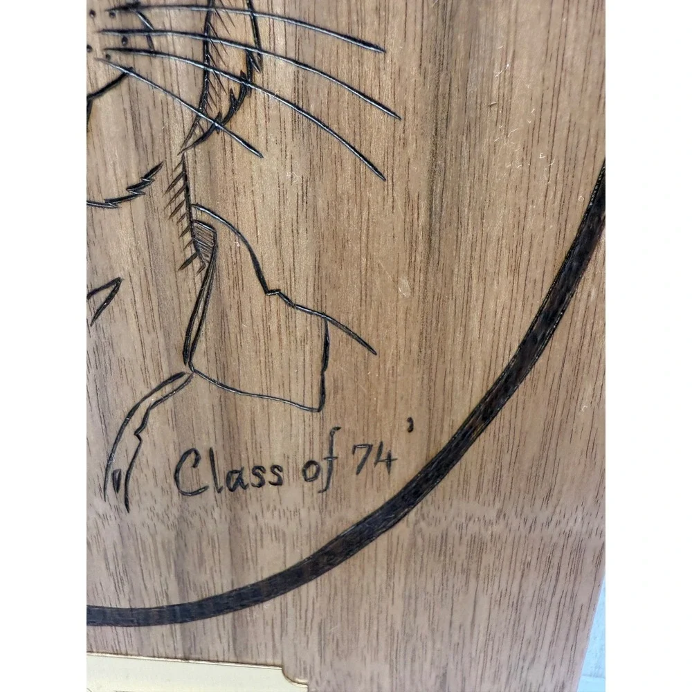 Handcrafted Harold Rabbit Class of 74 Wood Burned Live Edge Wall Plaque Art